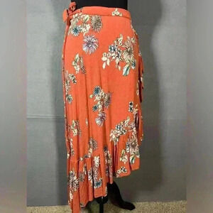 Lulus  Red Floral Print Wrap Midi Skirt size XS